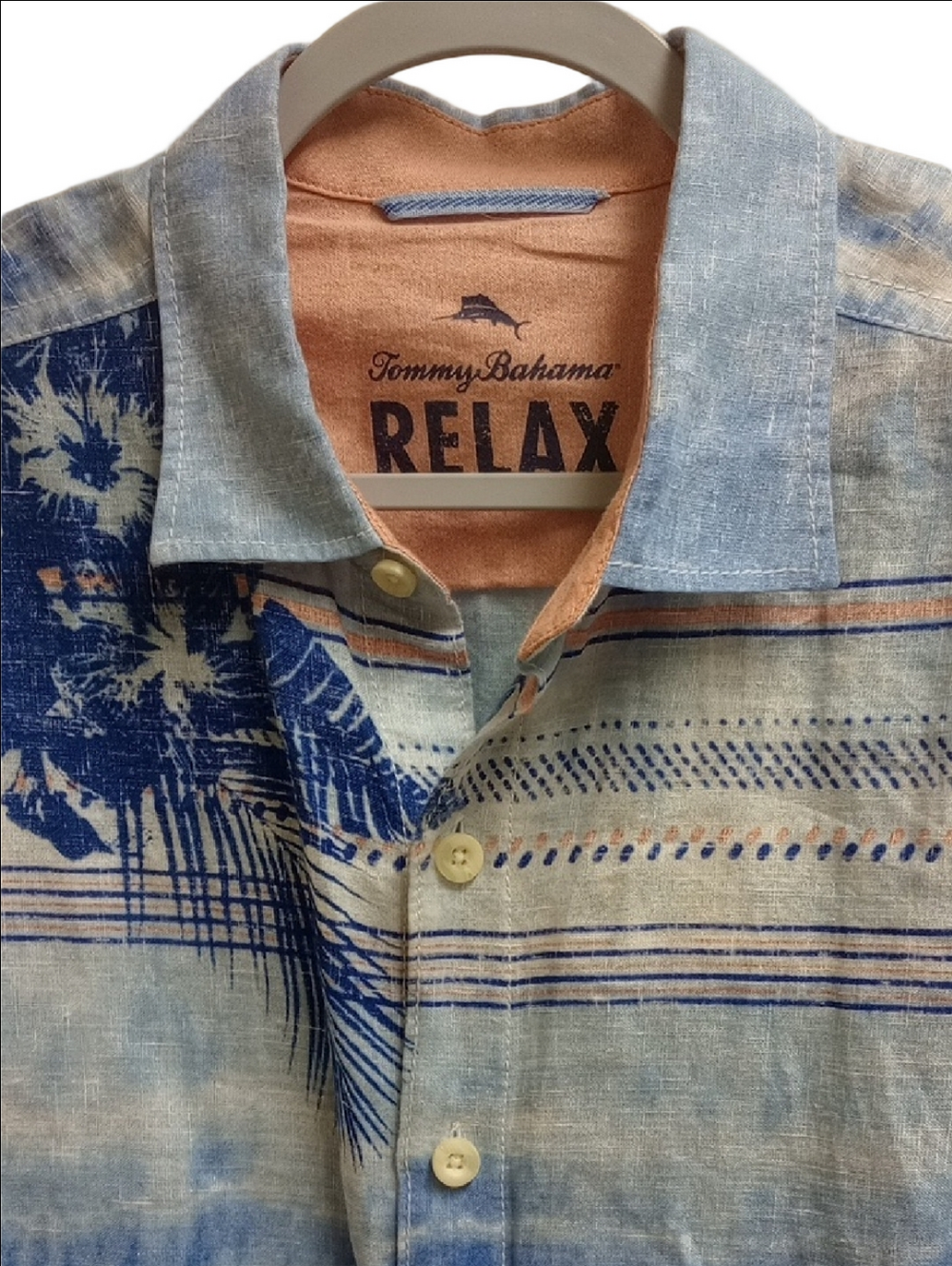 🆕 TOMMY BAHAMA RELAX LINEN BLUE & WHITE STRIPES LONG SLEEVE MENS FLORAL SHIRT - Picture 3 of 12